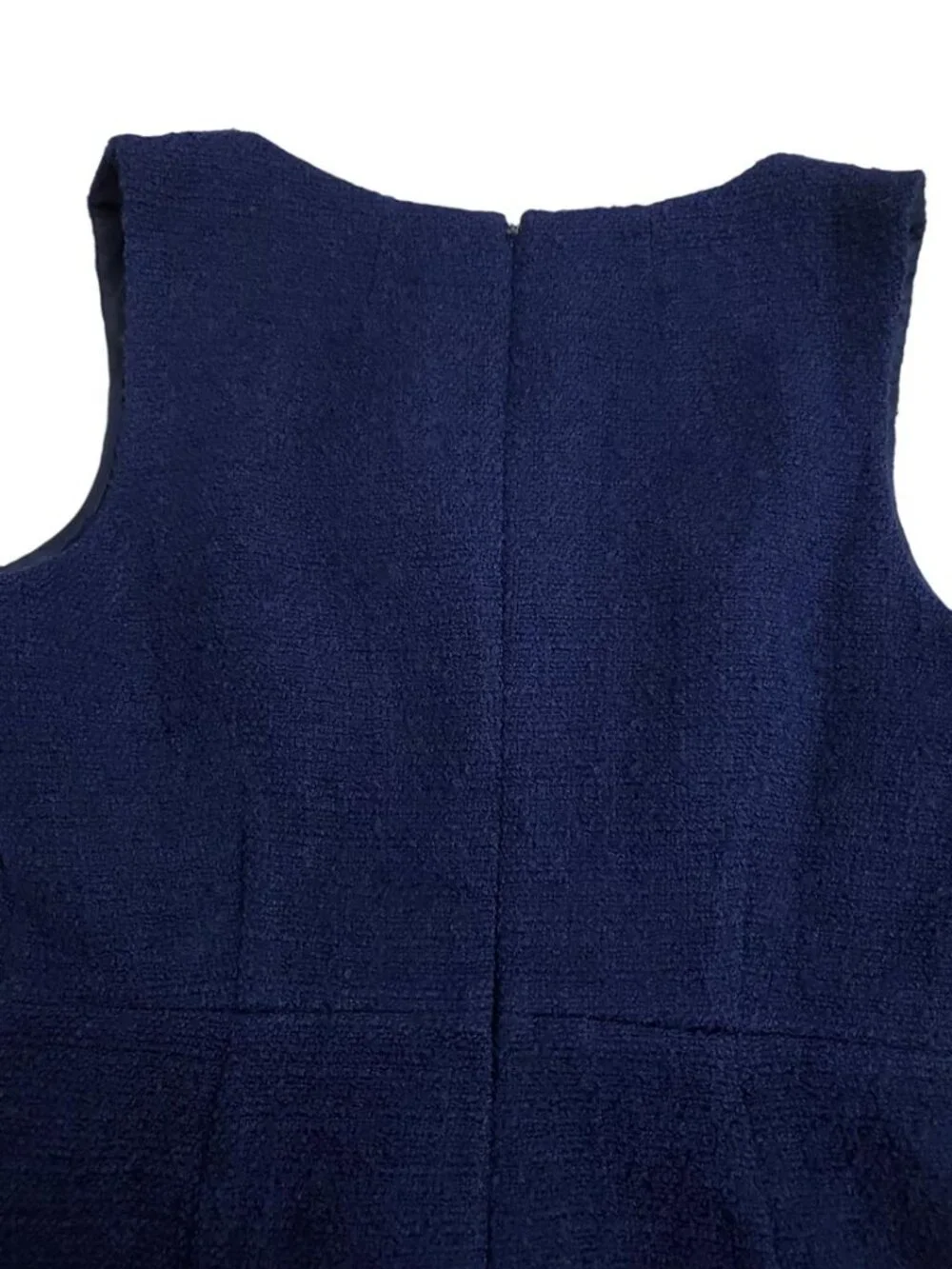 J. Crew Sophia Sleeveless Tweed Midi Dress Size 6 Navy Gold Button Office Pocket